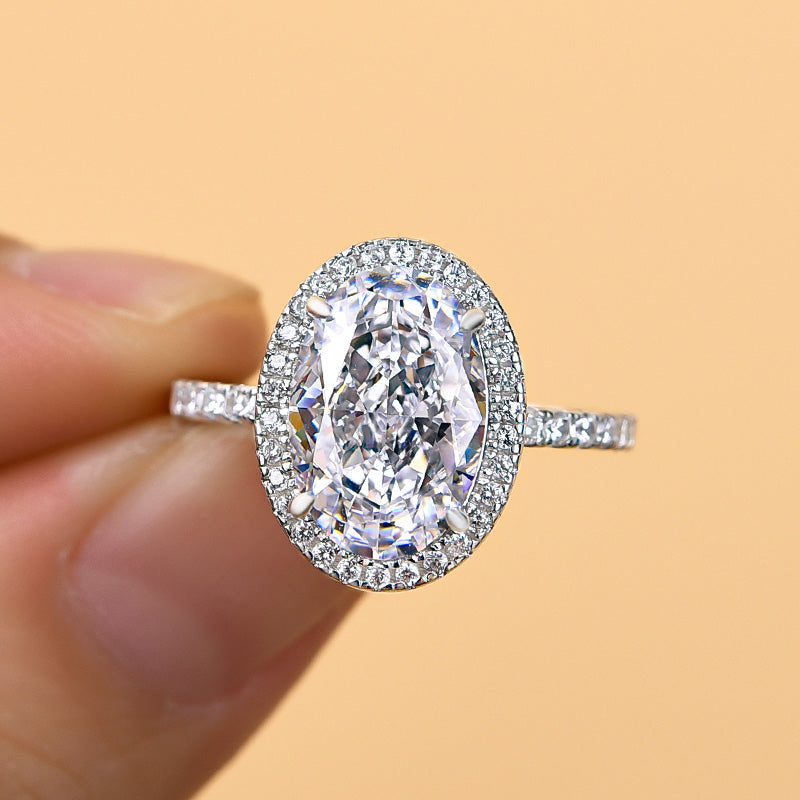 3Ct Lovely Halo Oval Cut Engagement Ring For Women In Sterling Silver-Sterling Silver-lornajewelry