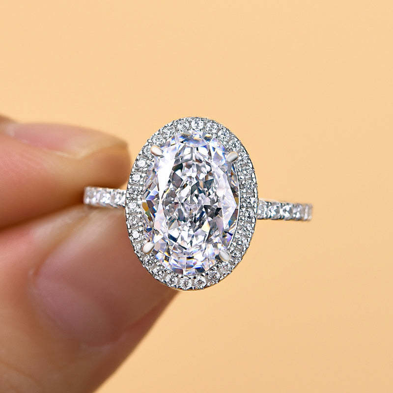 3Ct Lovely Halo Oval Cut Engagement Ring For Women In Sterling Silver-Sterling Silver-lornajewelry
