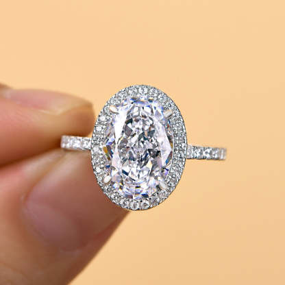 3Ct Lovely Halo Oval Cut Engagement Ring For Women In Sterling Silver-Sterling Silver-lornajewelry