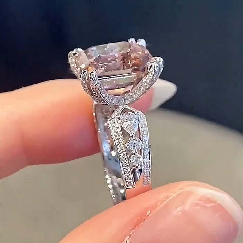 5Ct Gorgeous Asscher Cut Morganite Pink Engagement Ring-Sterling Silver-lornajewelry