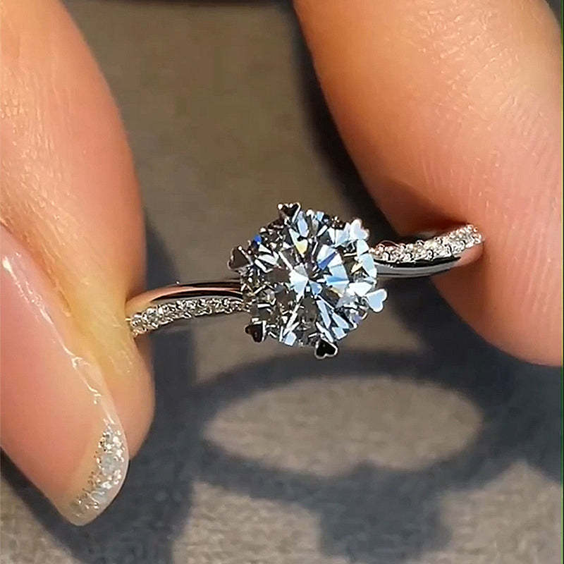 2Ct Honorable Twist Heart Shape 6 Prongs Round Cut Engagement Ring-Sterling Silver-lornajewelry