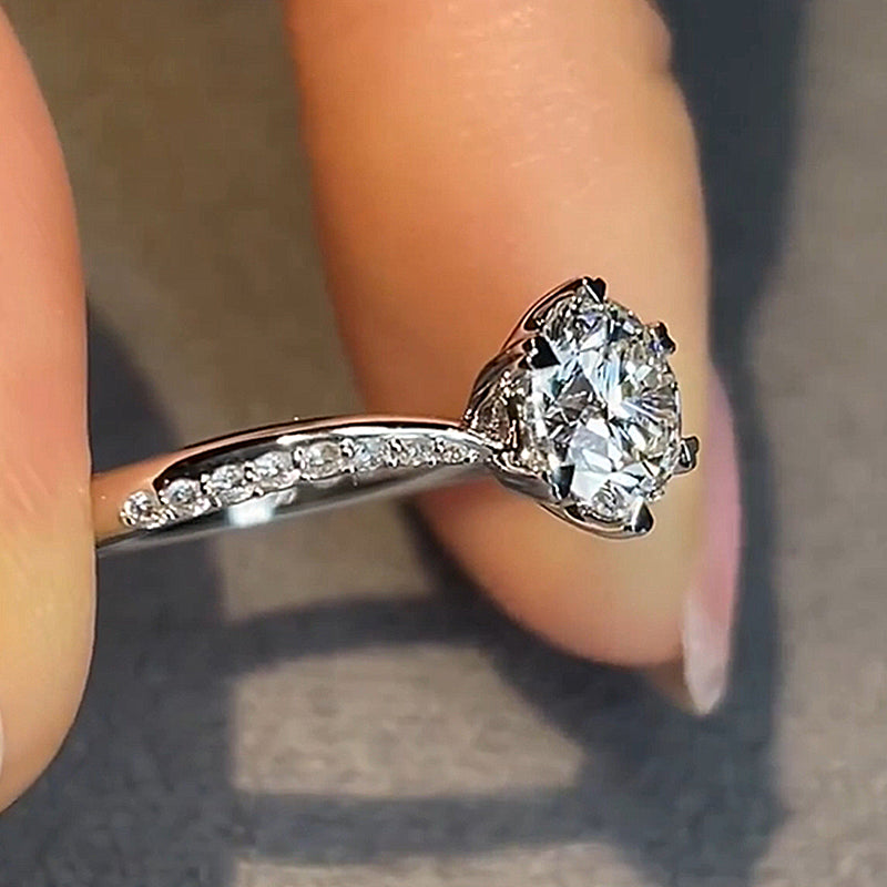 2Ct Honorable Twist Heart Shape 6 Prongs Round Cut Engagement Ring-Sterling Silver-lornajewelry