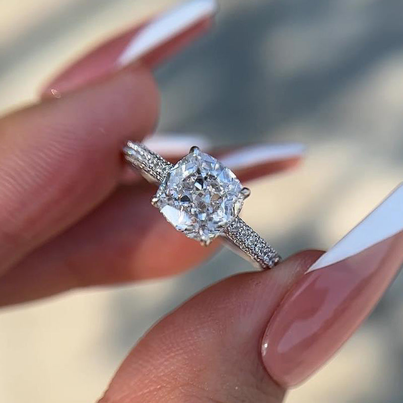 1.5Ct Desirable Crushed Ice Cushion Women's Engagement Ring In Sterling Silver-Sterling Silver-lornajewelry