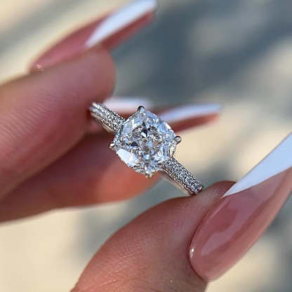 1.5Ct Desirable Crushed Ice Cushion Women's Engagement Ring In Sterling Silver-Sterling Silver-lornajewelry