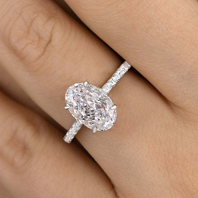 2.5Ct Attractive Crushed Ice Oval Cut Engagement Ring-Sterling Silver-lornajewelry