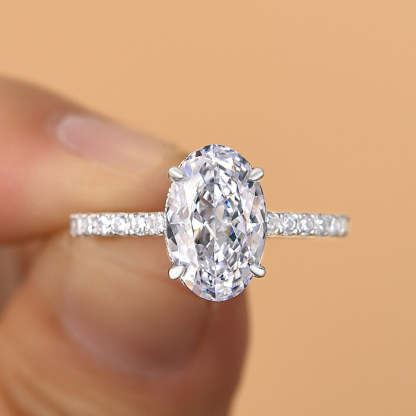 2.5Ct Attractive Crushed Ice Oval Cut Engagement Ring-Sterling Silver-lornajewelry