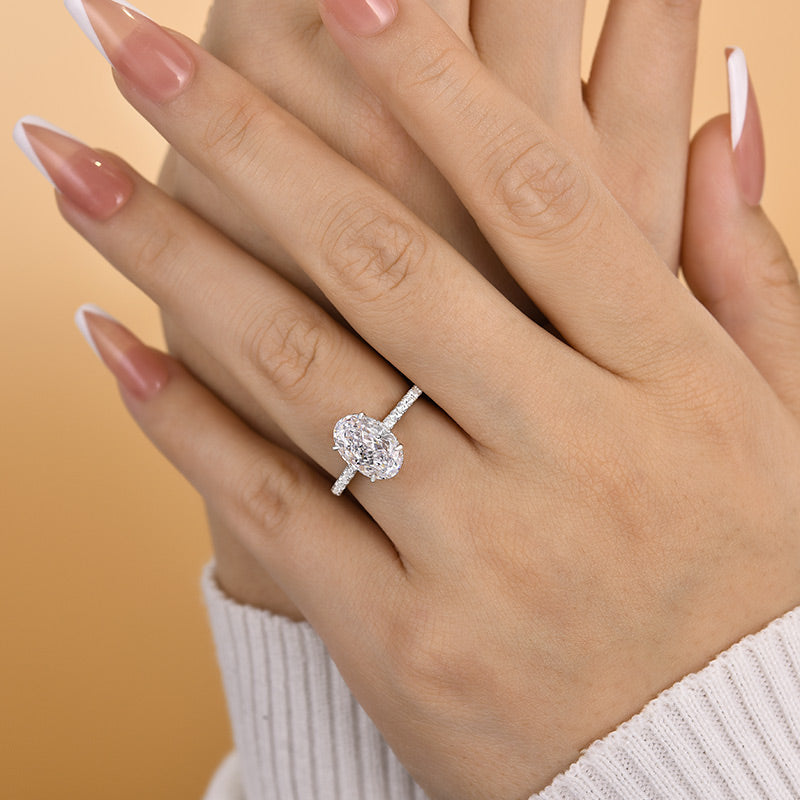 2.5Ct Attractive Crushed Ice Oval Cut Engagement Ring-Sterling Silver-lornajewelry