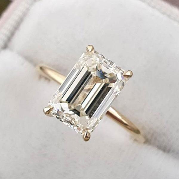 3.5Ct Yellow Gold Emerald Cut Solitaire Engagement Ring For Her-Sterling Silver-lornajewelry