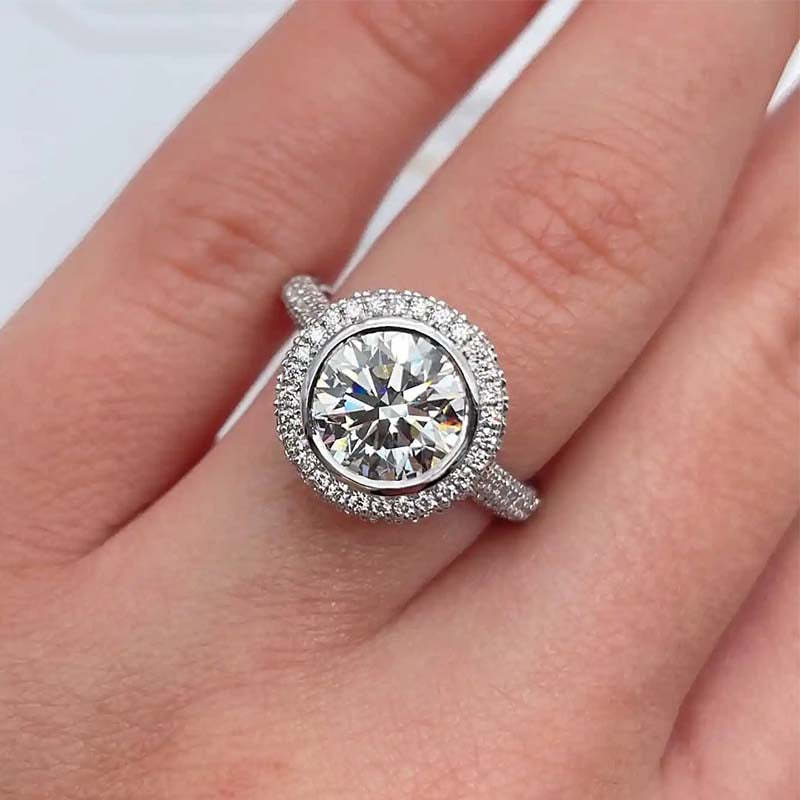 3Ct Vintage Halo Round Cut Engagement Ring-Sterling Silver-lornajewelry