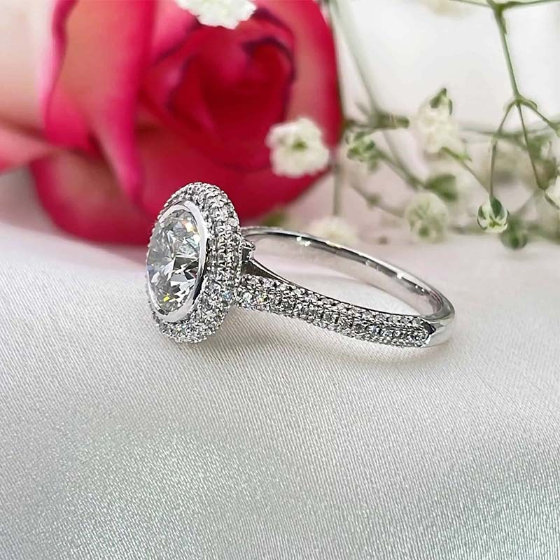 3Ct Vintage Halo Round Cut Engagement Ring-Sterling Silver-lornajewelry