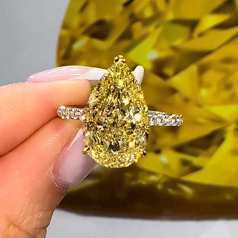 5Ct Gorgeous Two-tone Pear Cut Yellow Sapphire Engagement Ring-Sterling Silver-lornajewelry