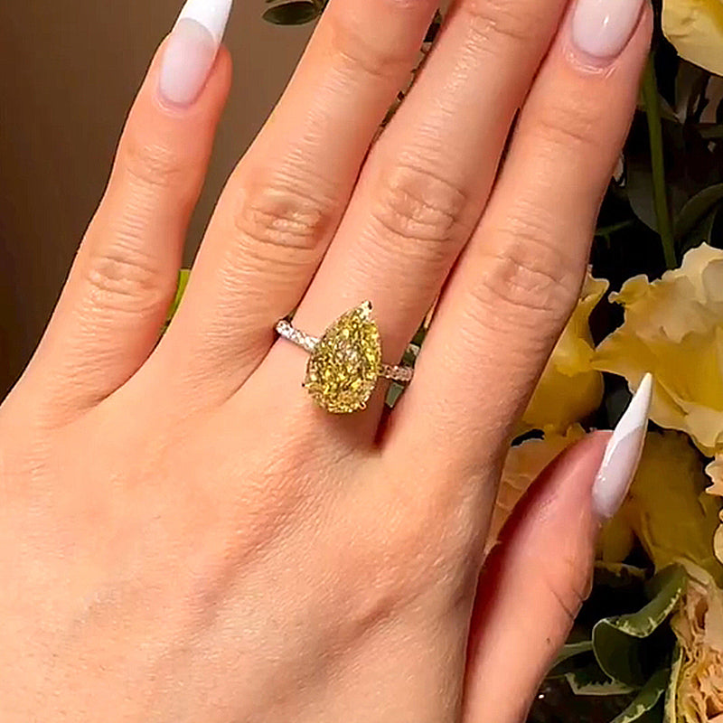 5Ct Gorgeous Two-tone Pear Cut Yellow Sapphire Engagement Ring-Sterling Silver-lornajewelry