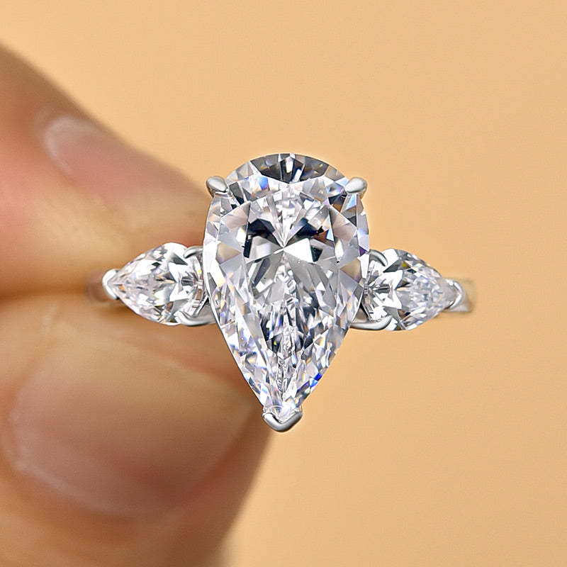 3.5Ct Gorgeous Pear Cut Three Stone Engagement Ring-Sterling Silver-lornajewelry