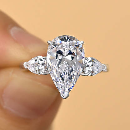 3.5Ct Gorgeous Pear Cut Three Stone Engagement Ring-Sterling Silver-lornajewelry