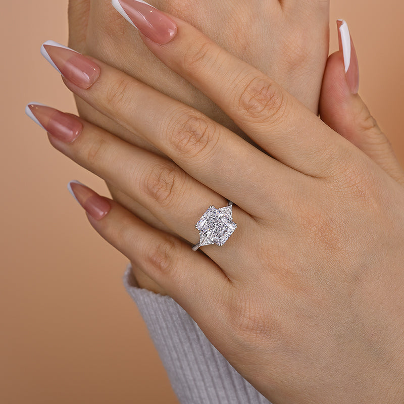 4Ct Honorable Radiant & Triangle Cut Three Stone Engagement Ring-Sterling Silver-lornajewelry