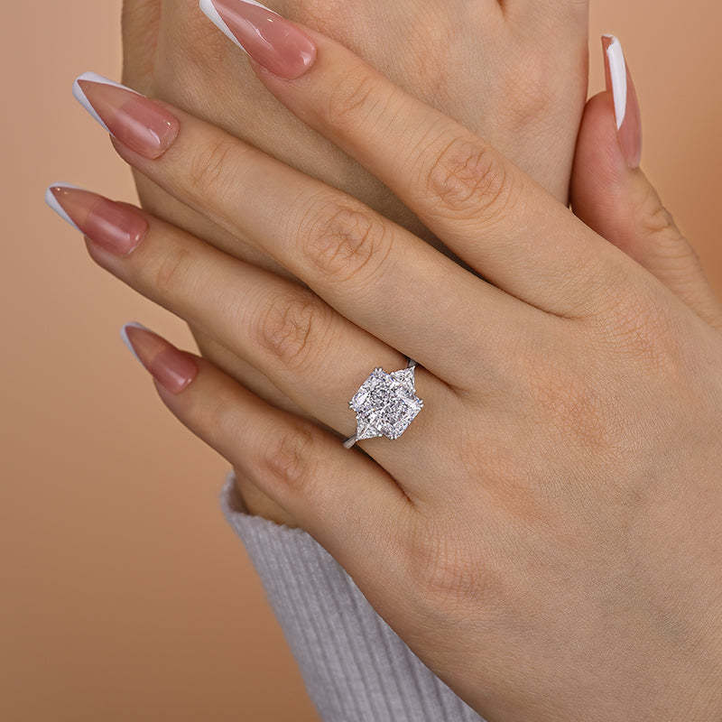 4Ct Honorable Radiant & Triangle Cut Three Stone Engagement Ring-Sterling Silver-lornajewelry