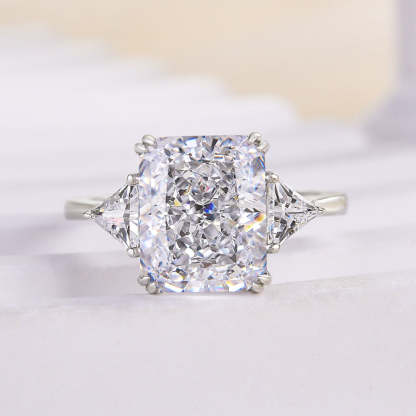 4Ct Honorable Radiant & Triangle Cut Three Stone Engagement Ring-Sterling Silver-lornajewelry