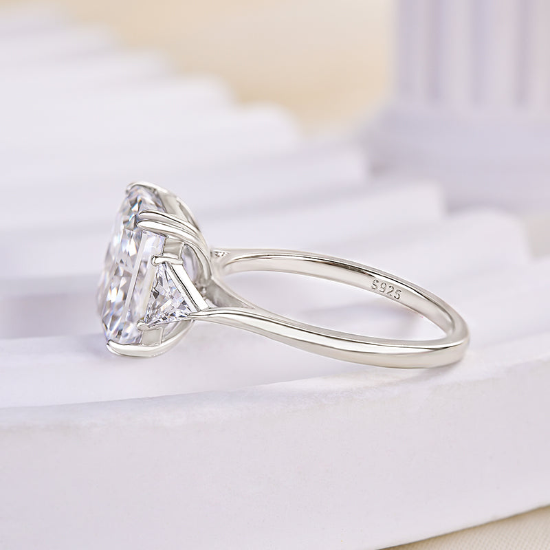 4Ct Honorable Radiant & Triangle Cut Three Stone Engagement Ring-Sterling Silver-lornajewelry