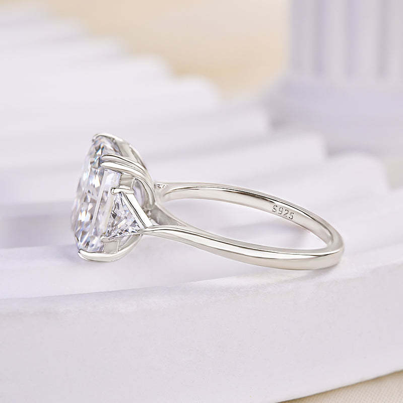 4Ct Honorable Radiant & Triangle Cut Three Stone Engagement Ring-Sterling Silver-lornajewelry