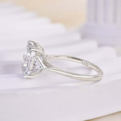 4Ct Honorable Radiant & Triangle Cut Three Stone Engagement Ring-Sterling Silver-lornajewelry