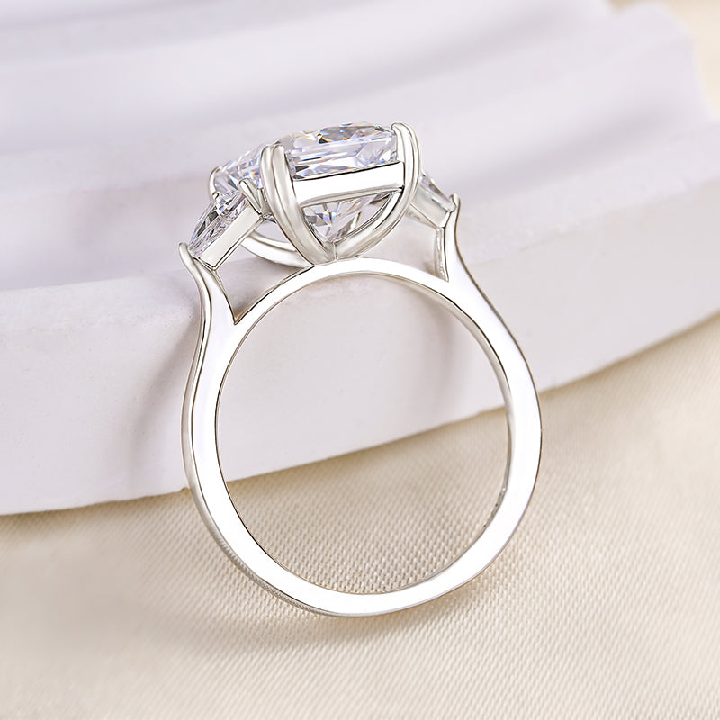 4Ct Honorable Radiant & Triangle Cut Three Stone Engagement Ring-Sterling Silver-lornajewelry