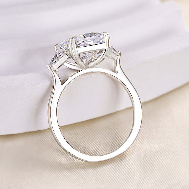 4Ct Honorable Radiant & Triangle Cut Three Stone Engagement Ring-Sterling Silver-lornajewelry
