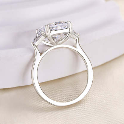 4Ct Honorable Radiant & Triangle Cut Three Stone Engagement Ring-Sterling Silver-lornajewelry