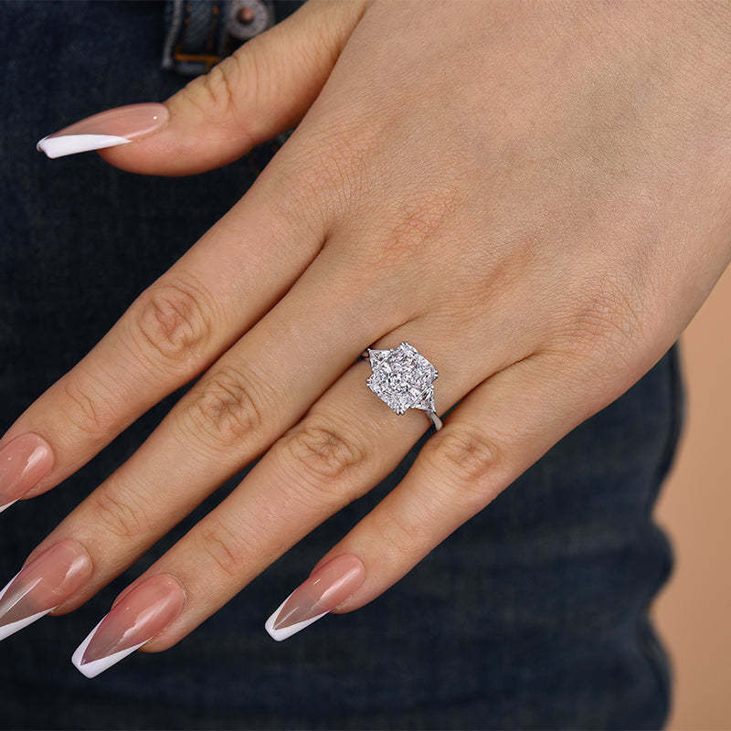 4Ct Honorable Radiant & Triangle Cut Three Stone Engagement Ring-Sterling Silver-lornajewelry