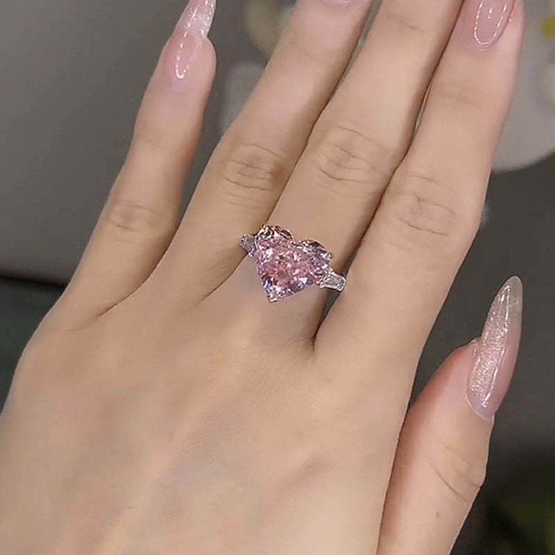 5Ct Excellent Three Stone Pink Stone Heart Cut Engagement Ring-Sterling Silver-lornajewelry