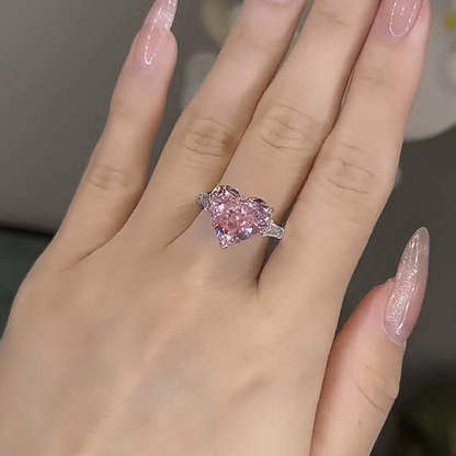 5Ct Excellent Three Stone Pink Stone Heart Cut Engagement Ring-Sterling Silver-lornajewelry