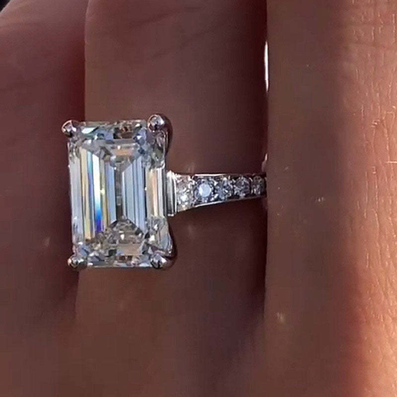 7Ct Captivating Emerald Cut Engagement Ring-Sterling Silver-lornajewelry