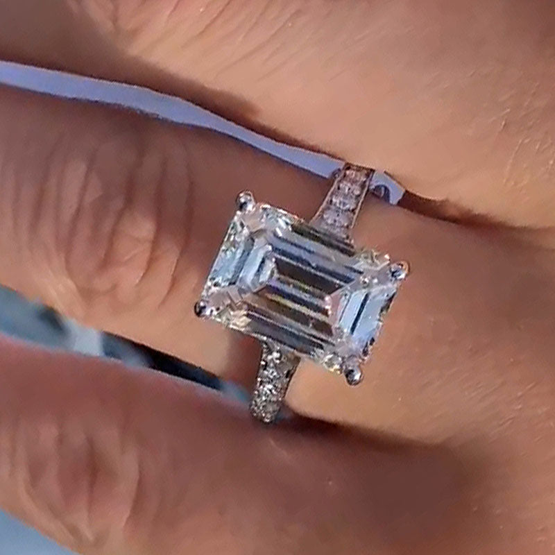 7Ct Captivating Emerald Cut Engagement Ring-Sterling Silver-lornajewelry