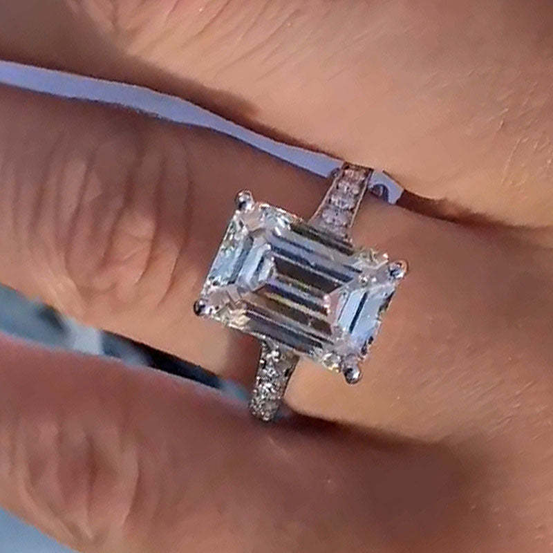 7Ct Captivating Emerald Cut Engagement Ring-Sterling Silver-lornajewelry