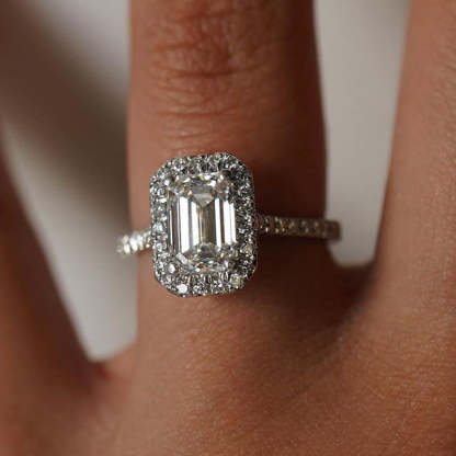 2Ct Attractive Halo Emerald Cut Engagement Ring-Sterling Silver-lornajewelry