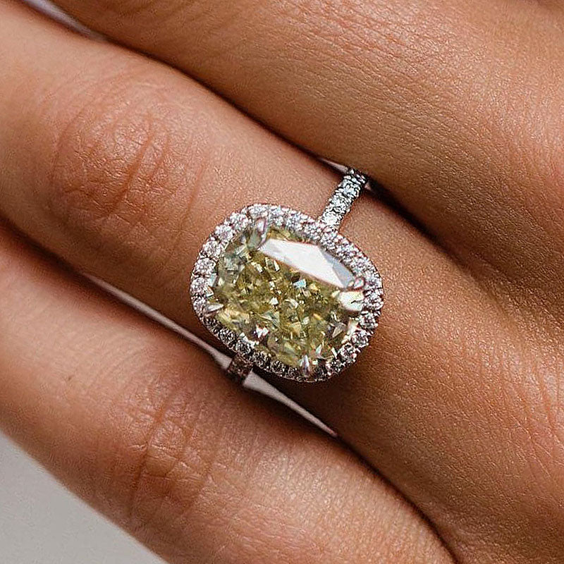 5Ct Noble Halo Cushion Cut Yellow Stone Engagement Ring-Sterling Silver-lornajewelry