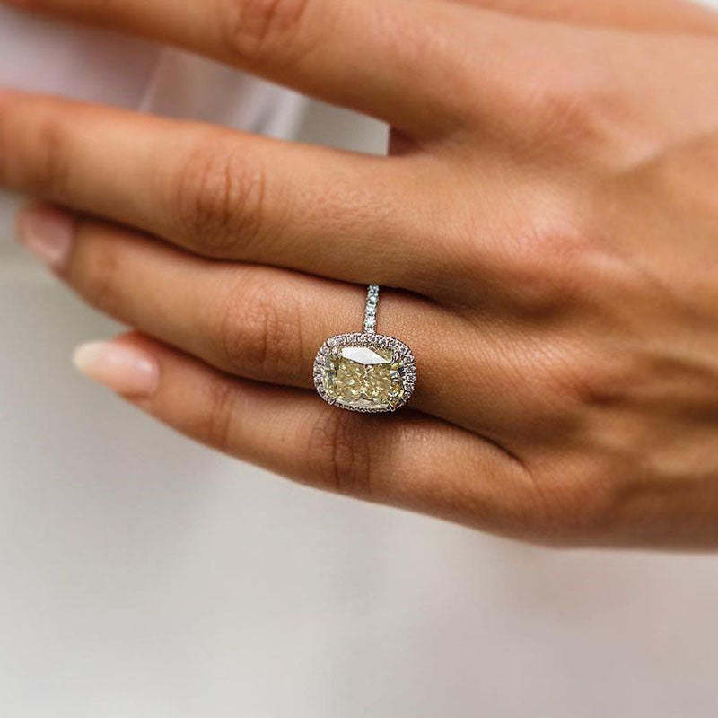 5Ct Noble Halo Cushion Cut Yellow Stone Engagement Ring-Sterling Silver-lornajewelry