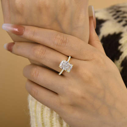 4.5Ct Enchanting Yellow Gold Radiant Cut Engagement Ring-Sterling Silver-lornajewelry