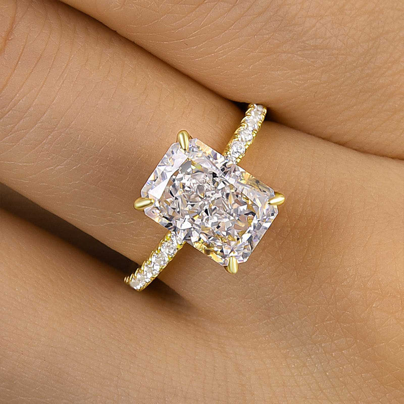 4.5Ct Enchanting Yellow Gold Radiant Cut Engagement Ring-Sterling Silver-lornajewelry