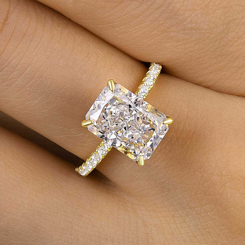 4.5Ct Enchanting Yellow Gold Radiant Cut Engagement Ring-Sterling Silver-lornajewelry