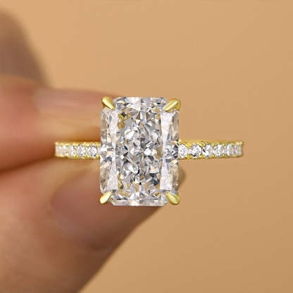4.5Ct Enchanting Yellow Gold Radiant Cut Engagement Ring-Sterling Silver-lornajewelry
