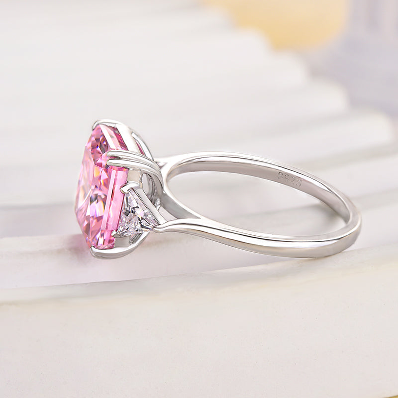 4Ct Lovely Radiant Cut Three Stone Pink Stone Engagement Ring-Sterling Silver-lornajewelry