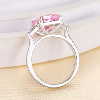 4Ct Lovely Radiant Cut Three Stone Pink Stone Engagement Ring-Sterling Silver-lornajewelry