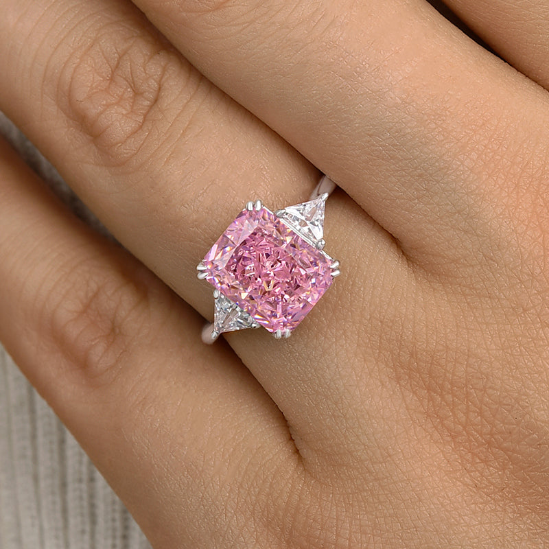 4Ct Lovely Radiant Cut Three Stone Pink Stone Engagement Ring-Sterling Silver-lornajewelry