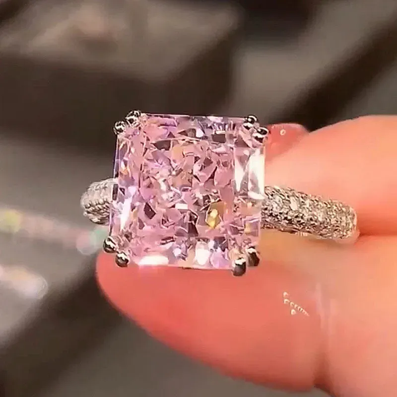 5Ct Princess Cut Pink Luxury Engagement Ring in 925 Sterling Silver