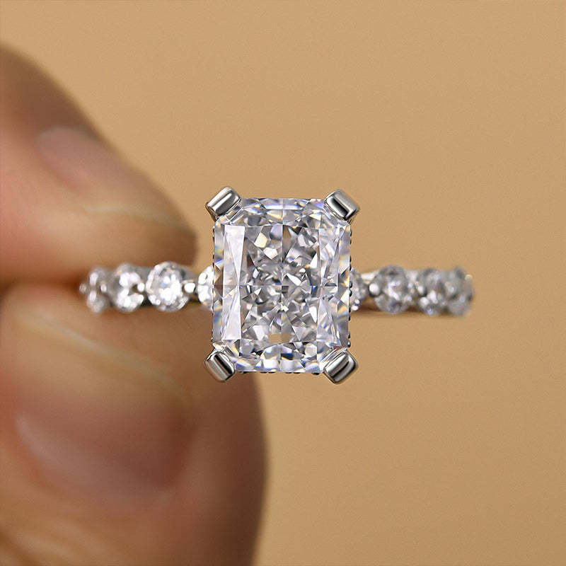 4Ct Vintage Crushed Ice Radiant Cut Engagement Ring-Sterling Silver-lornajewelry