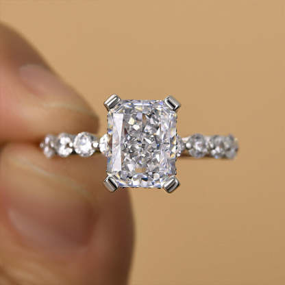 4Ct Vintage Crushed Ice Radiant Cut Engagement Ring-Sterling Silver-lornajewelry
