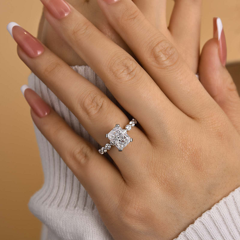 4Ct Vintage Crushed Ice Radiant Cut Engagement Ring-Sterling Silver-lornajewelry