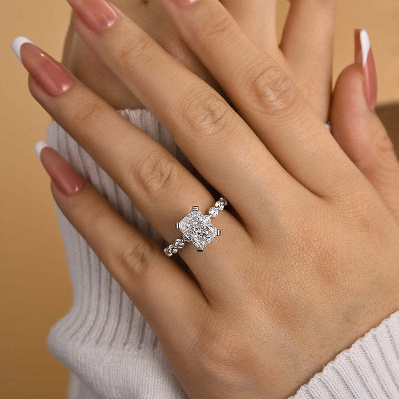 4Ct Vintage Crushed Ice Radiant Cut Engagement Ring-Sterling Silver-lornajewelry