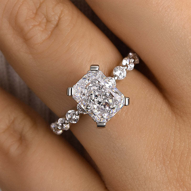 4Ct Vintage Crushed Ice Radiant Cut Engagement Ring-Sterling Silver-lornajewelry