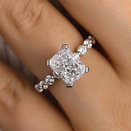 4Ct Vintage Crushed Ice Radiant Cut Engagement Ring-Sterling Silver-lornajewelry